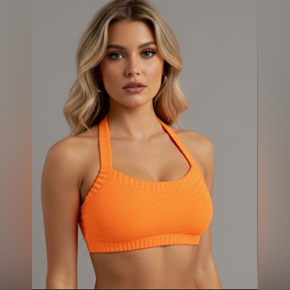 Halter High Waisted Bikini Swimsuit Orange - Picture 2 of 6